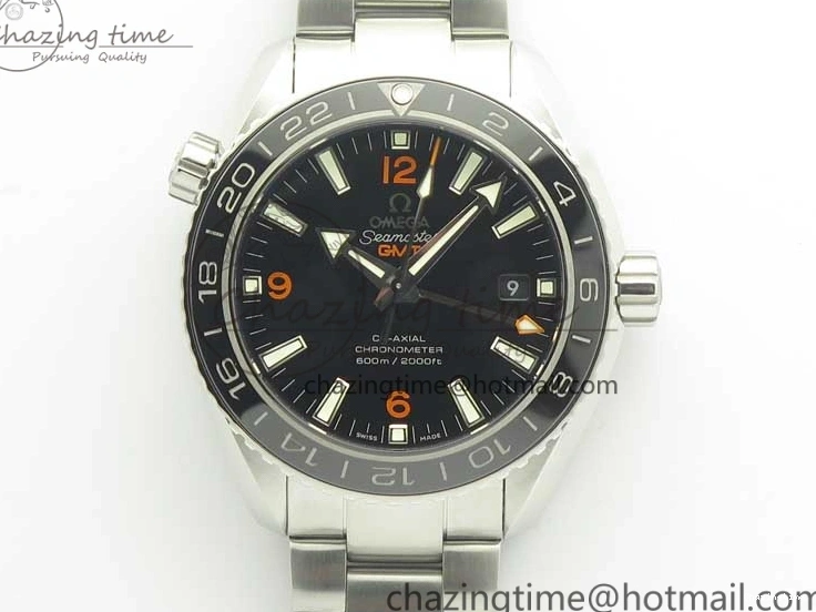 0306 Planet Ocean 600M Co-Axial GMT 43.5mm VSF 1:1 Best Edition Black Dial Orange Markers on SS Bracelet A8605 Super Clone Elegant 8024